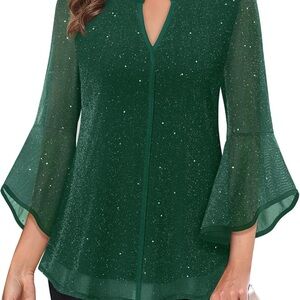 VALOLIA Elegant Green Women's Dressy Blouse